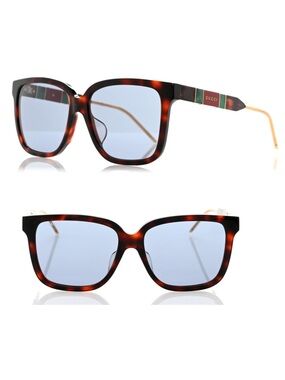 Gucci Square Sunglasses GG0599SA Tortoiseshell Pearlescent Havana Blue NEW